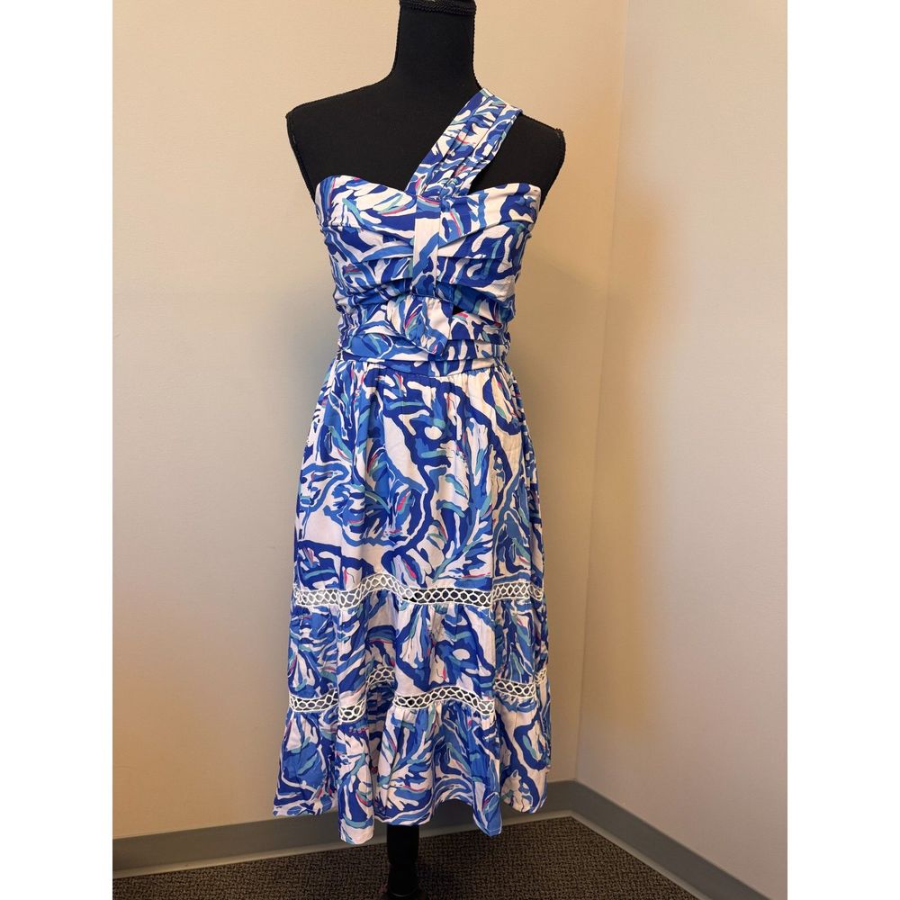 Southern Frock One Shoulder Blue White Dress | Size M